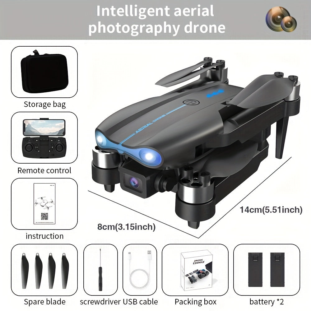 Intelligent aerial photography drone with packaging and accessories on a gray background