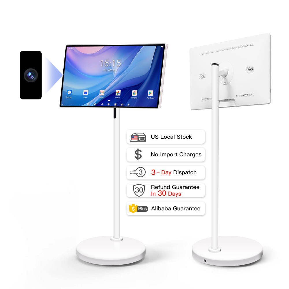 Tablet stand with a tablet on a white background