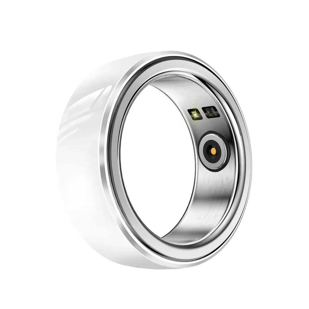 Smart ring with electronic components on a white background