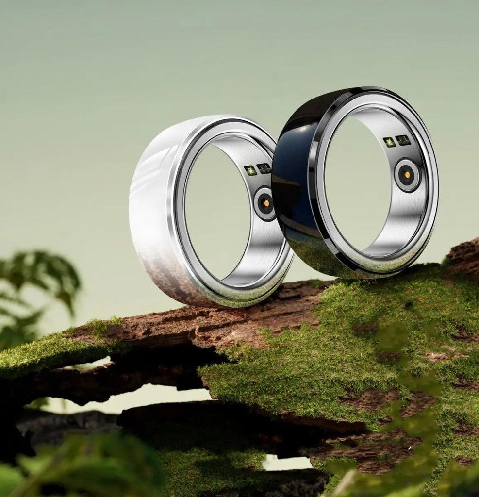 Two futuristic rings on a natural background